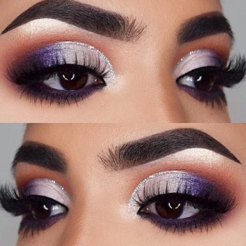 maquillaje púrpura para ojos brilloso